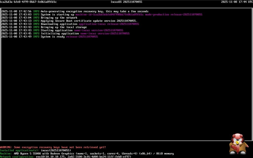 IncusOS Image running on installed system by gyptazy